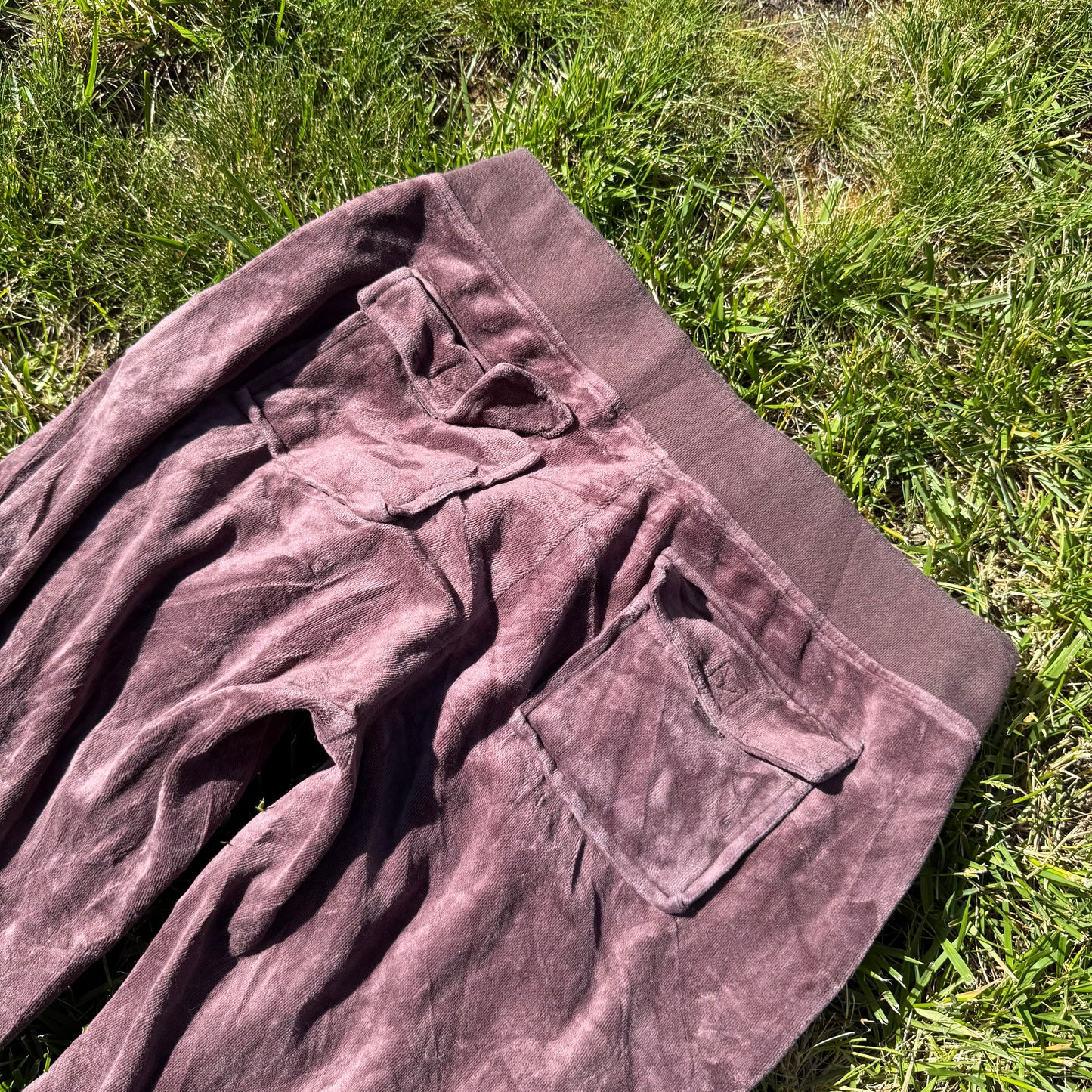 Vtg Juicy Couture Womens Dusty Rose Velour Flared Track Pant Back Pockets Size L