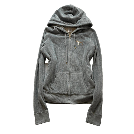 PINK Victoria's Secret Women's Gray Velour Hoodie Fur Lined Sequins Logo Size S