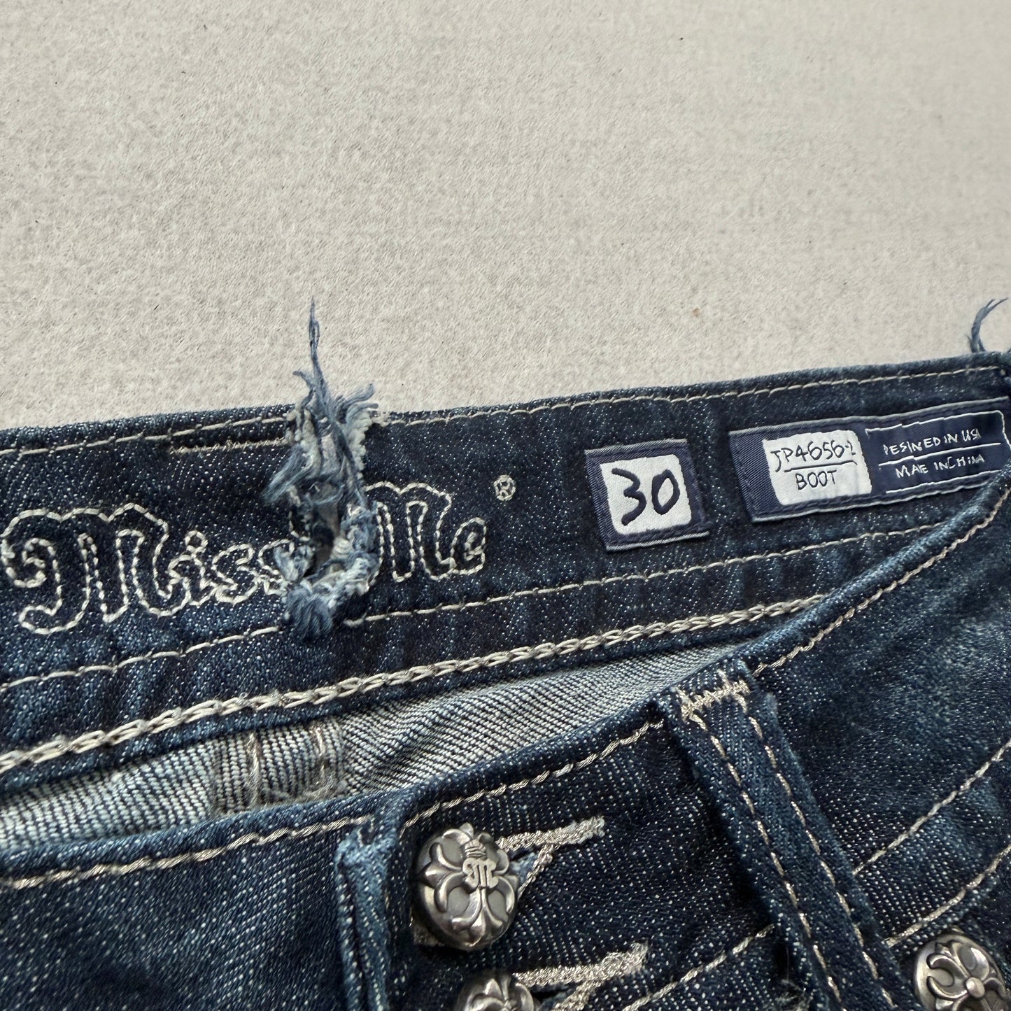 Miss Me Women's Blue Bootcut Denim Jeans Embelished Flap Pockets Classic Size 30