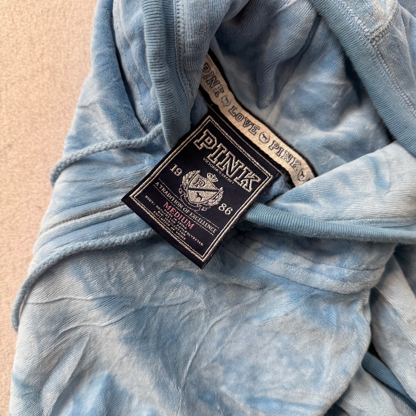 Victoria's Secret PINK Women's Blue Velour Zip-Up Hoodie Rhinestone Logo Size M