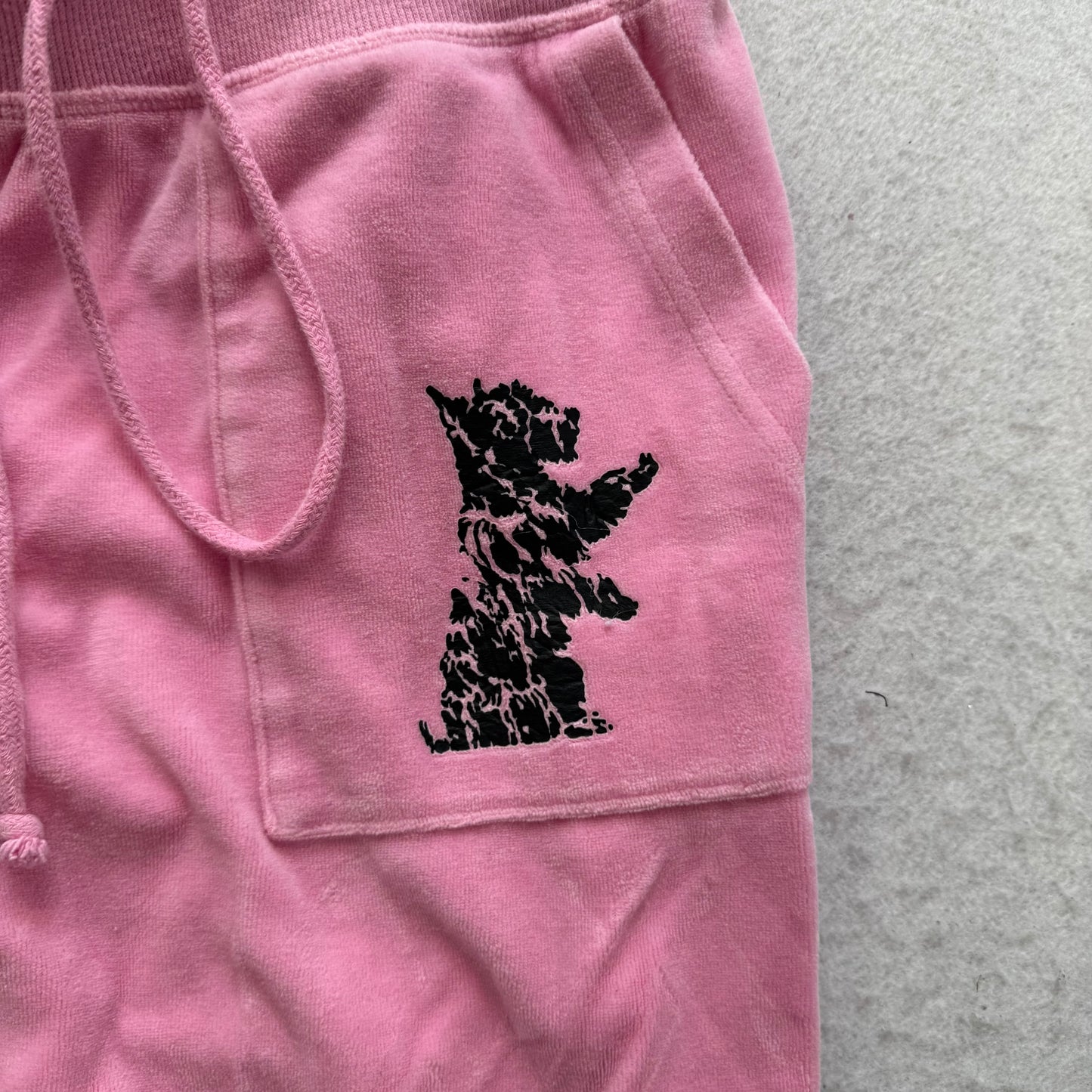 Juicy Couture Women's Pink Velour Flared Leg Track Pants Pockets Dog Logo Size M