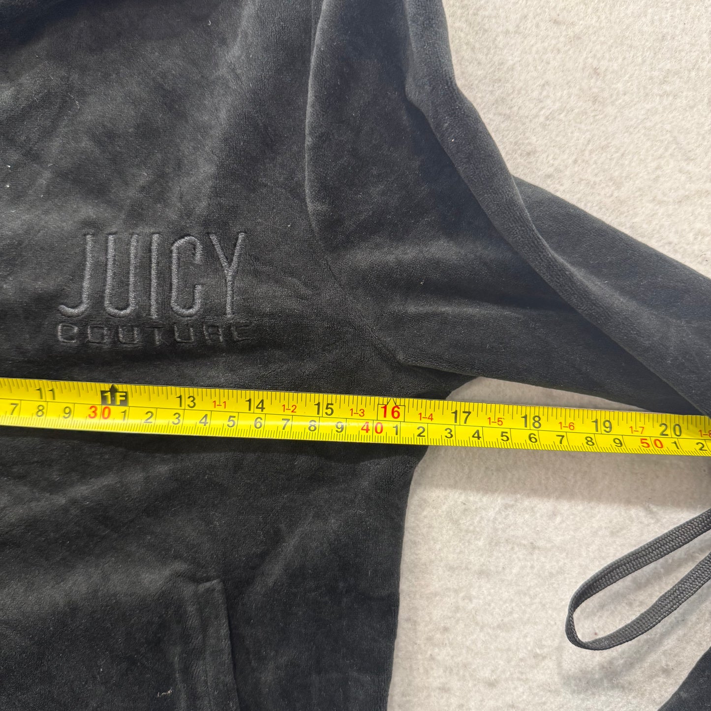Juicy Couture Women's Black Velour Zip-Up Hoodie Embroidered Logo Pockets Size S