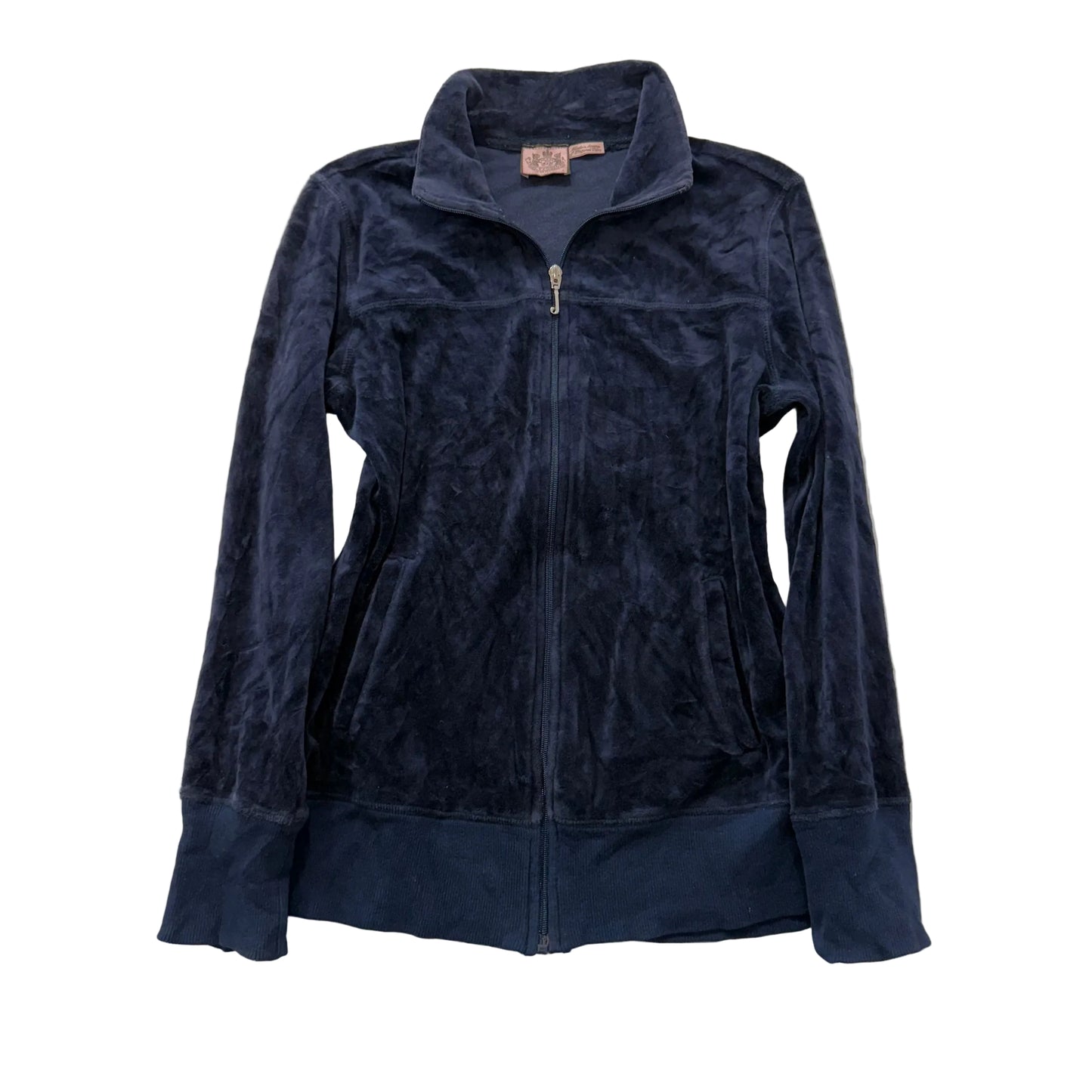 Vintage Juicy Couture Women's Navy Velour Full Zip Track Jacket Mock Neck Size L