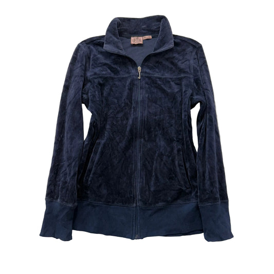 Vintage Juicy Couture Women's Navy Velour Full Zip Track Jacket Mock Neck Size L