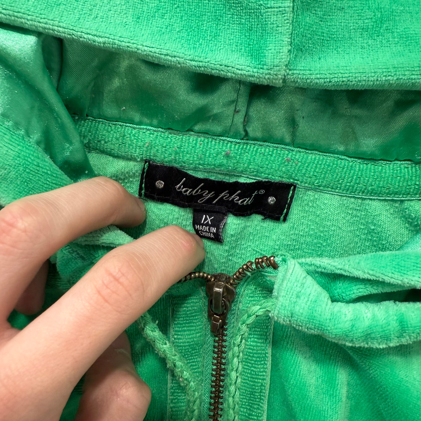 Baby Phat Women's Green Velour Zip-Up Hoodie Rhinestones Classic Fit Size 1X