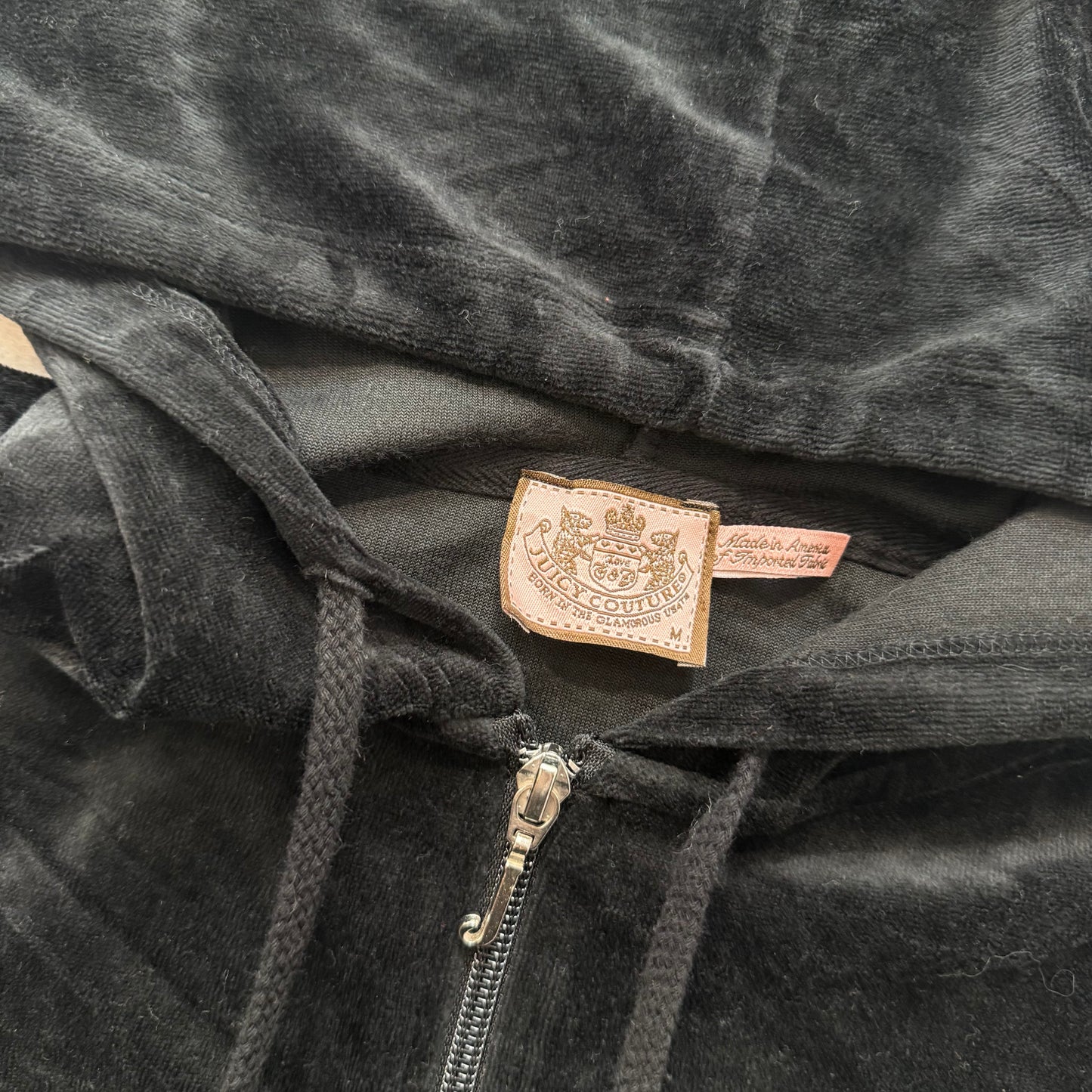 Juicy Couture Scottie Dogs Womens Black Velour Zip-Up Hoodie Pockets Logo Size M