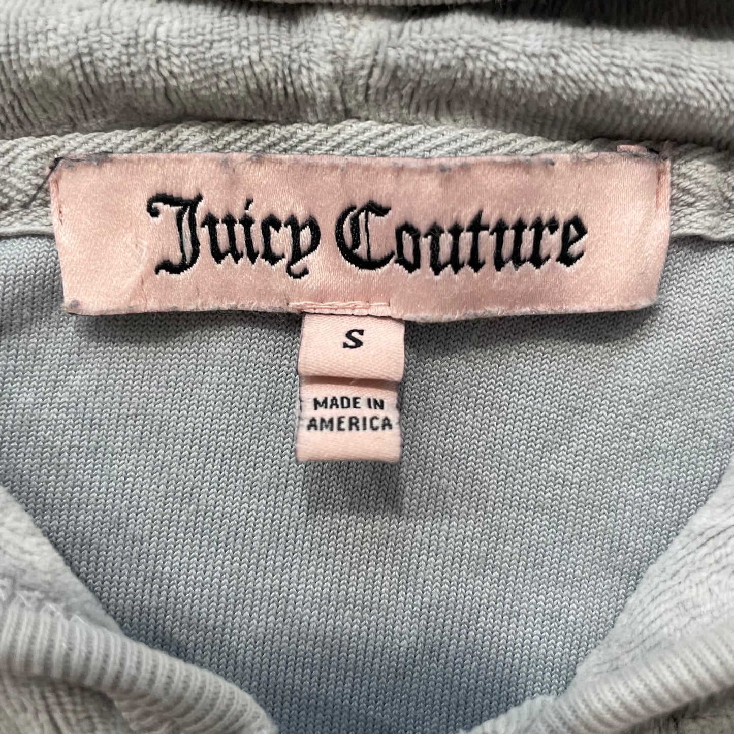 Juicy Couture Women Gray Velour Zip-Up Hoodie Pockets Loungewear Dog Logo Size S