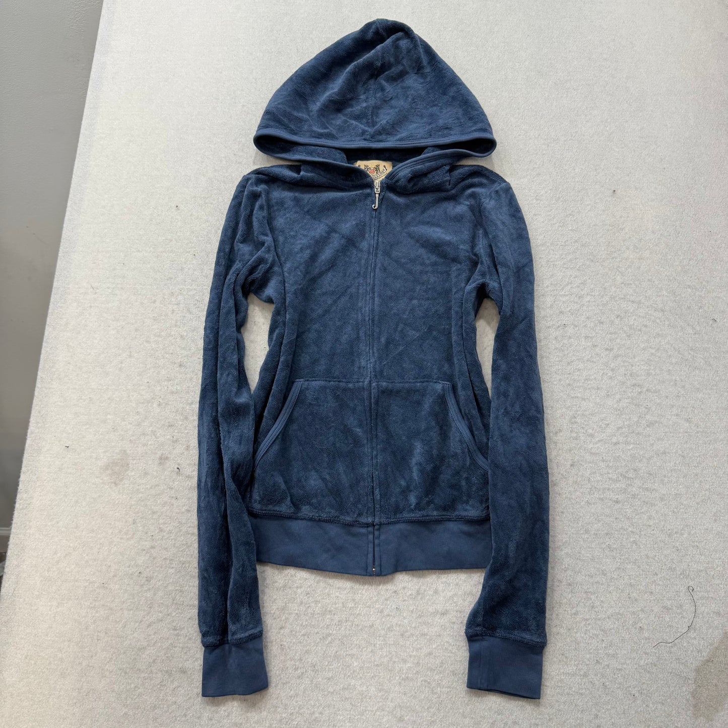 2003 Vtg Juicy Couture Steel Blue Terry Cloth Hoodie & Pant Tracksuit Set Size M