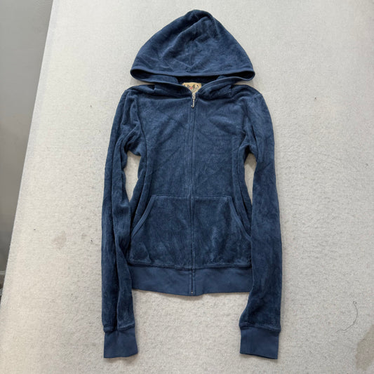 2003 Vtg Juicy Couture Steel Blue Terry Cloth Hoodie & Pant Tracksuit Set Size M
