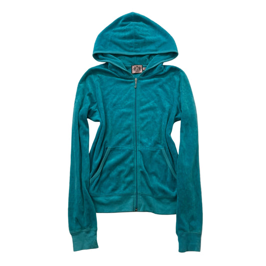 Juicy Couture Teal Blue Velour Full Zip Hoodies Long Sleeves Loungewear Size L