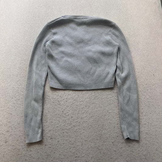 John Galt Brandy Melville Womens Light Gray Henley Top Crop Long Sleeve One Size