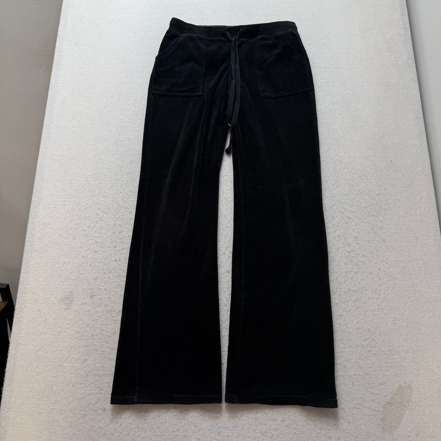 Vintage Juicy Couture Women's Black Velour Flared Track Pants Pockets Y2K Size S