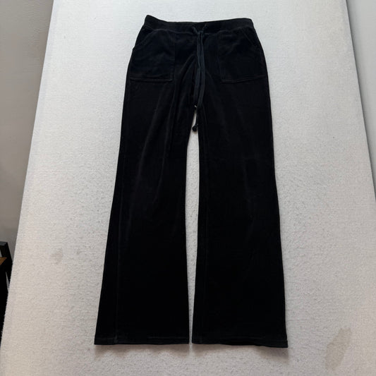 Vintage Juicy Couture Women's Black Velour Flared Track Pants Pockets Y2K Size S