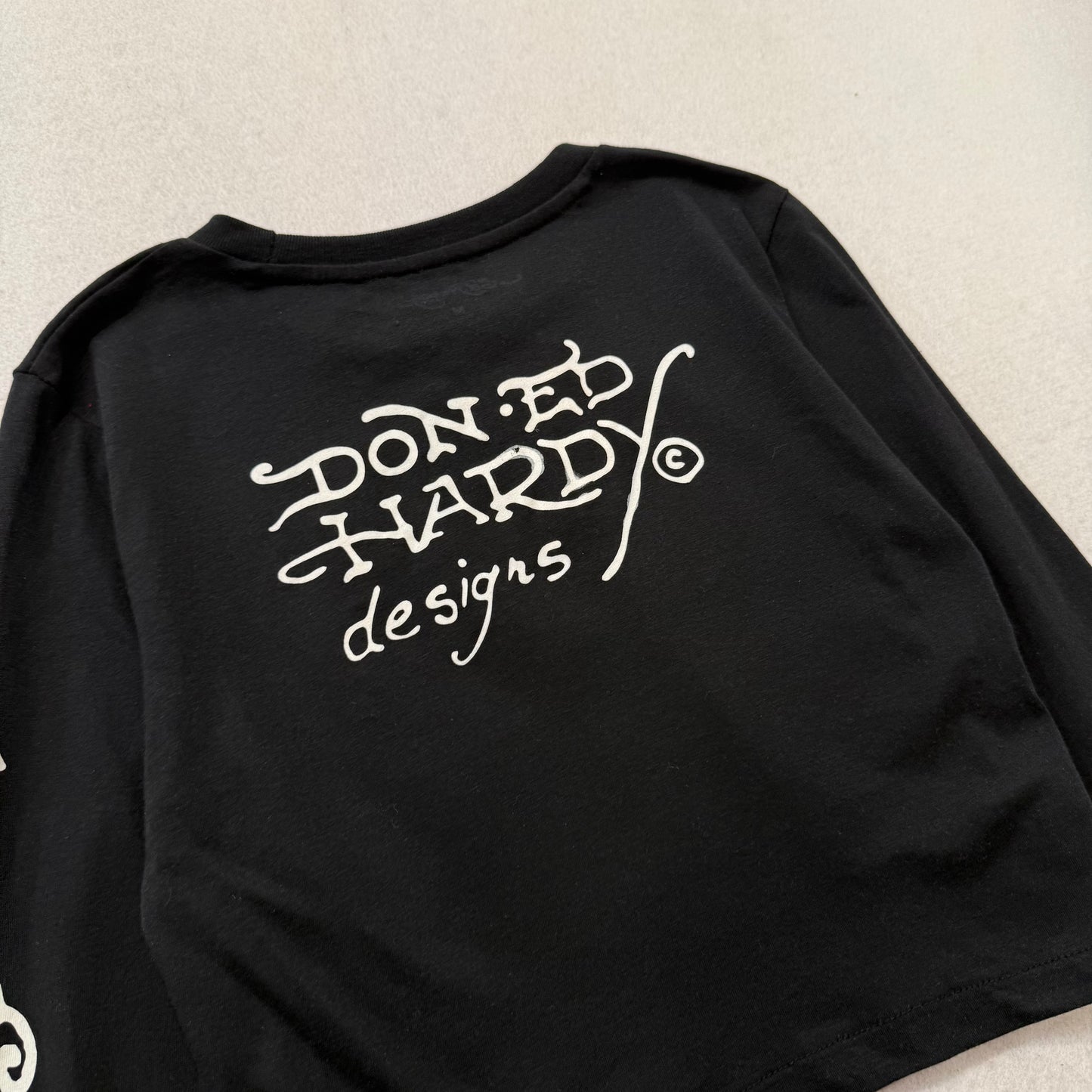 ED HARDY “Snake Girl” BLACK LONG SLEEVE CROPPED BABY TEE