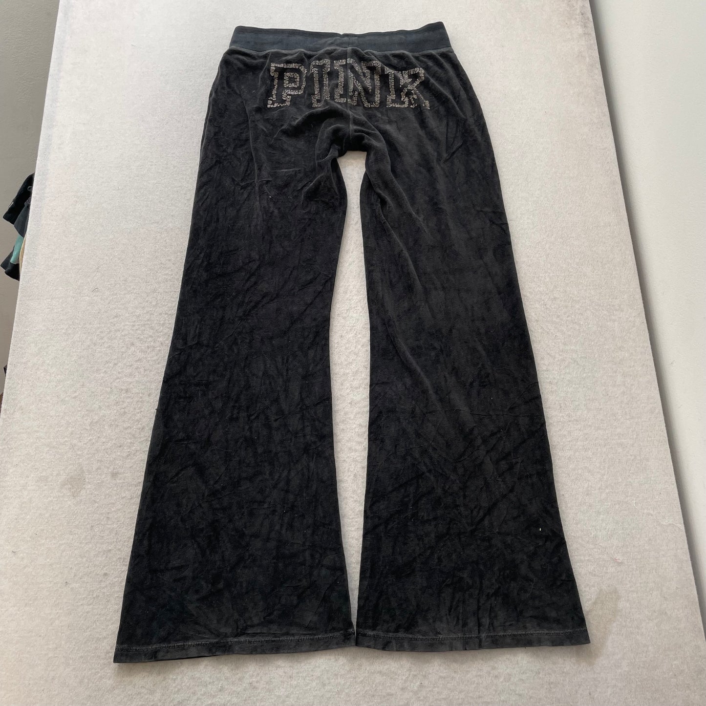 Victoria's Secret PINK Womens Charcoal Gray Velour Flared Track Pant Logo Size S