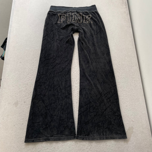 Victoria's Secret PINK Womens Charcoal Gray Velour Flared Track Pant Logo Size S