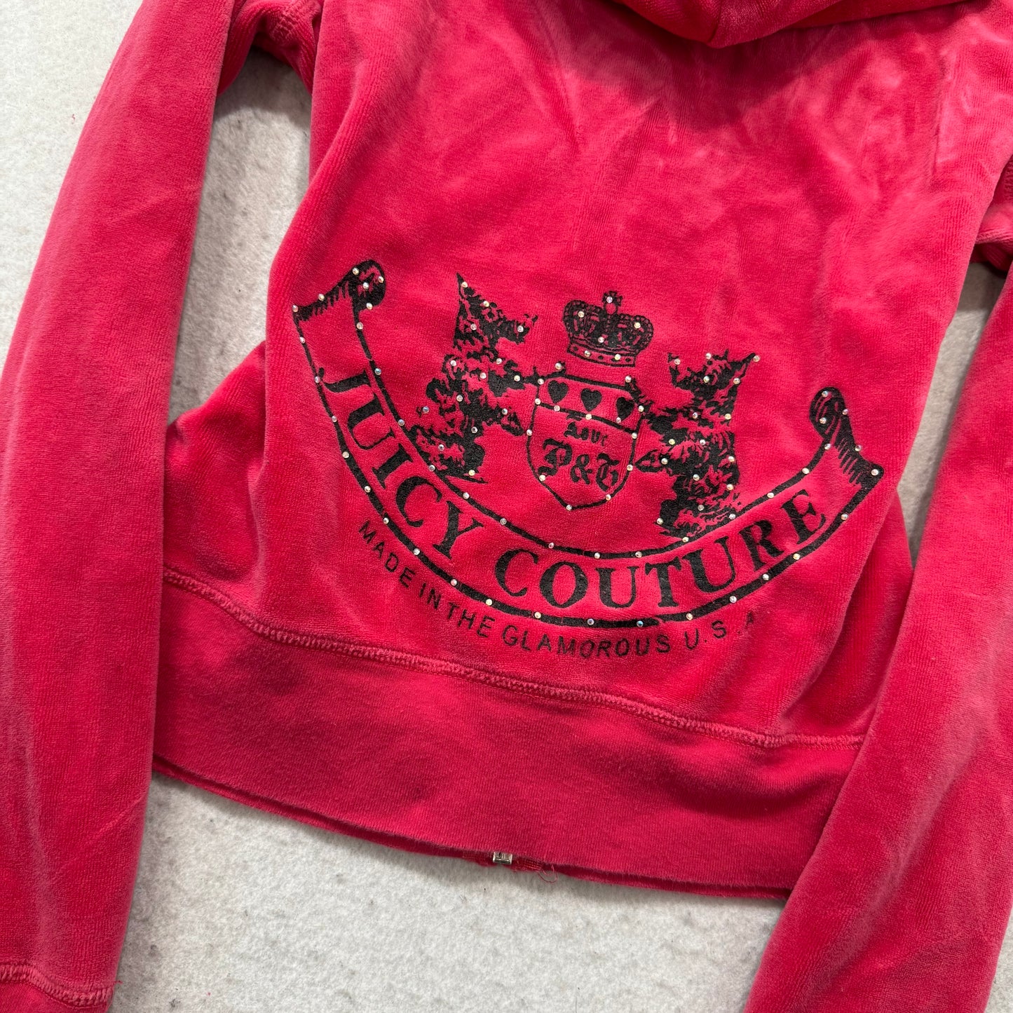 Vintage Juicy Couture Scottie Dogs Women's Hot Pink Velour Zip-Up Hoodie Size S