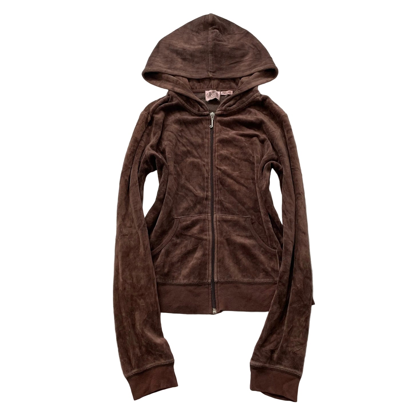 Juicy Couture Womens Dark Brown Velour Zip-Up Hoodie Pockets Y2k Dog Logo Size M