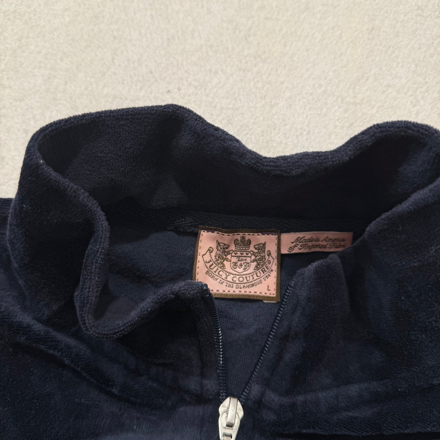 Juicy Couture Women Navy Velour Tracksuit Set Track Jacket & Flare Pant Size M/L