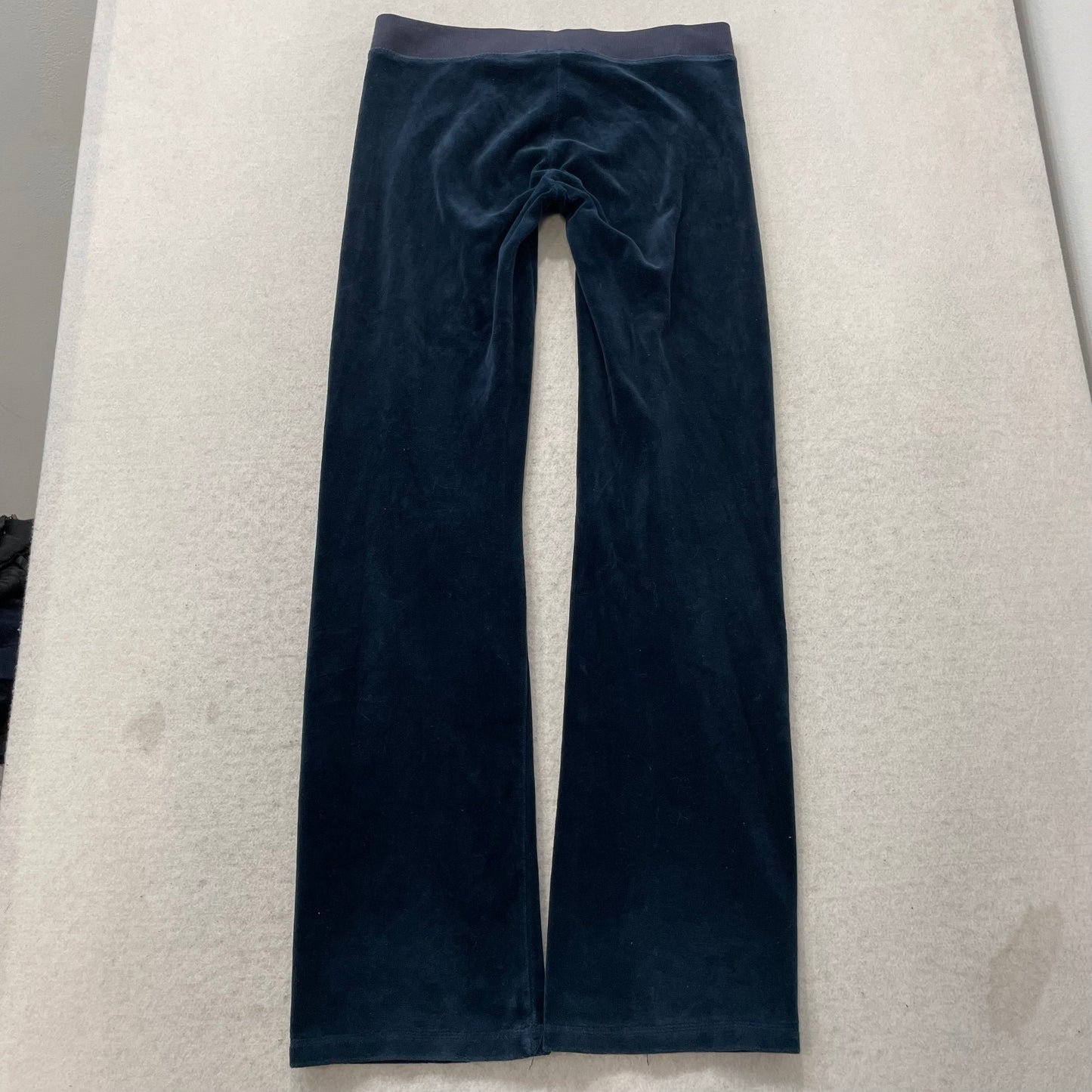 Vintage Juicy Couture Women's Navy Velour Flared Track Pant Graphic Logo Size S