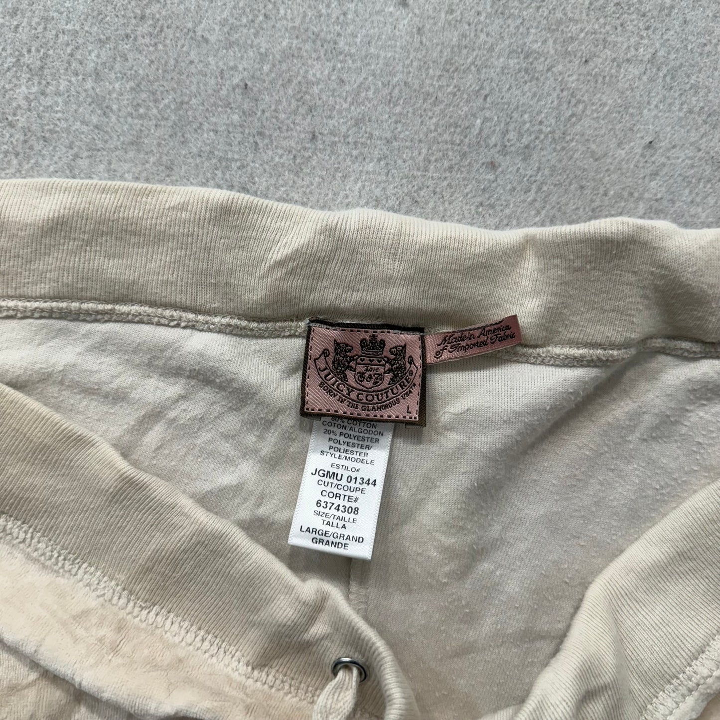 Vintage Juicy Couture Women's Cream Velour Flared Track Pant Loungewear Size L