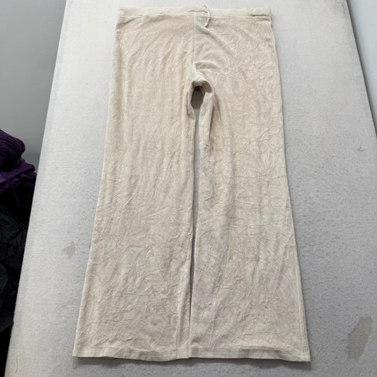 Vintage Juicy Couture Women's Cream Velour Flared Track Pant Loungewear Size L