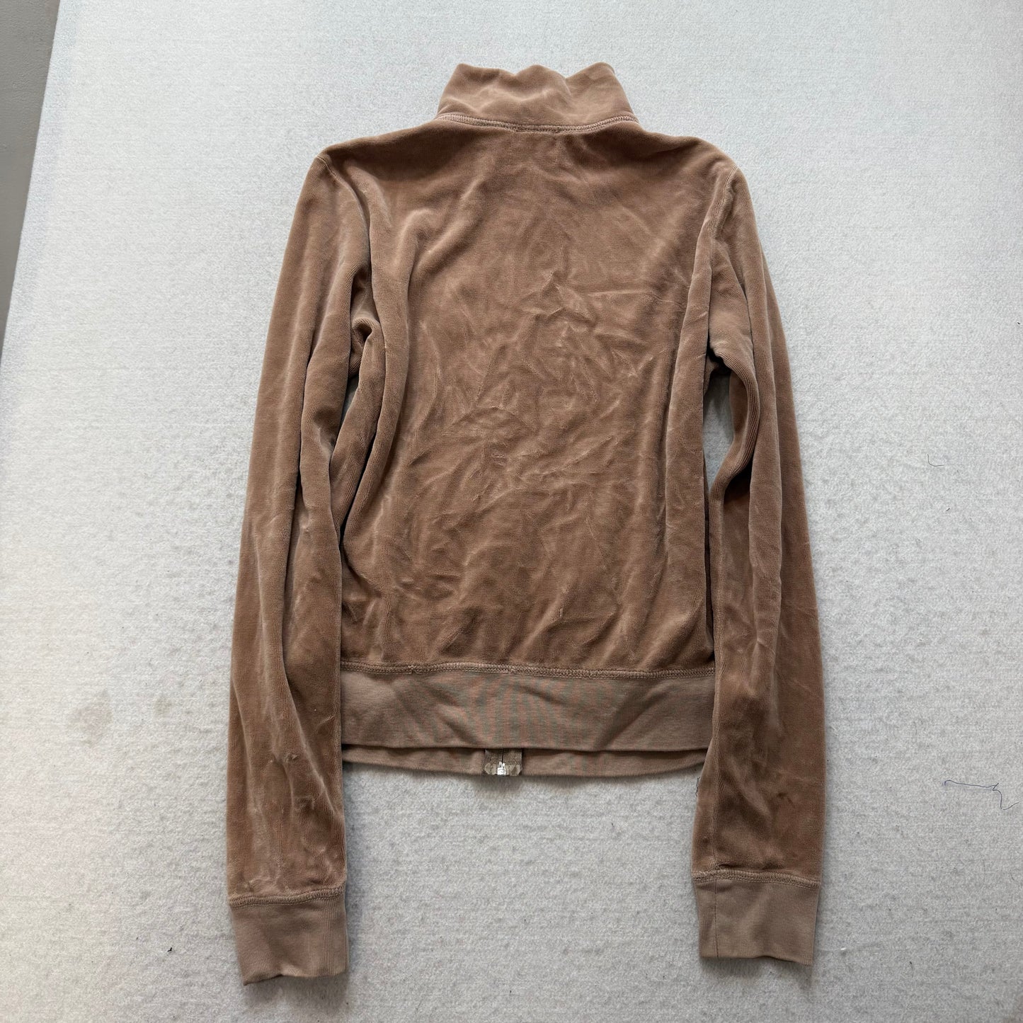 Vintage Juicy Couture Women's Camel Velour Full Zip Track Jacket Pockets Size L