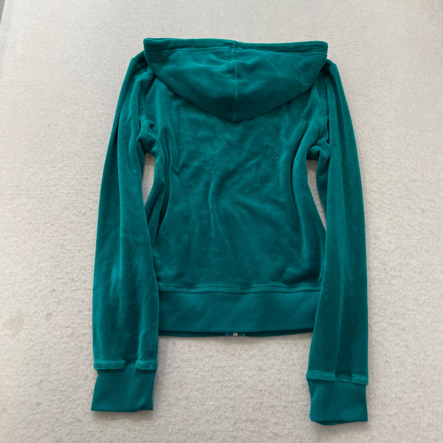 Juicy Couture Women's Teal Green Velour Zip-Up Hoodie Drawstring Y2k Size XL