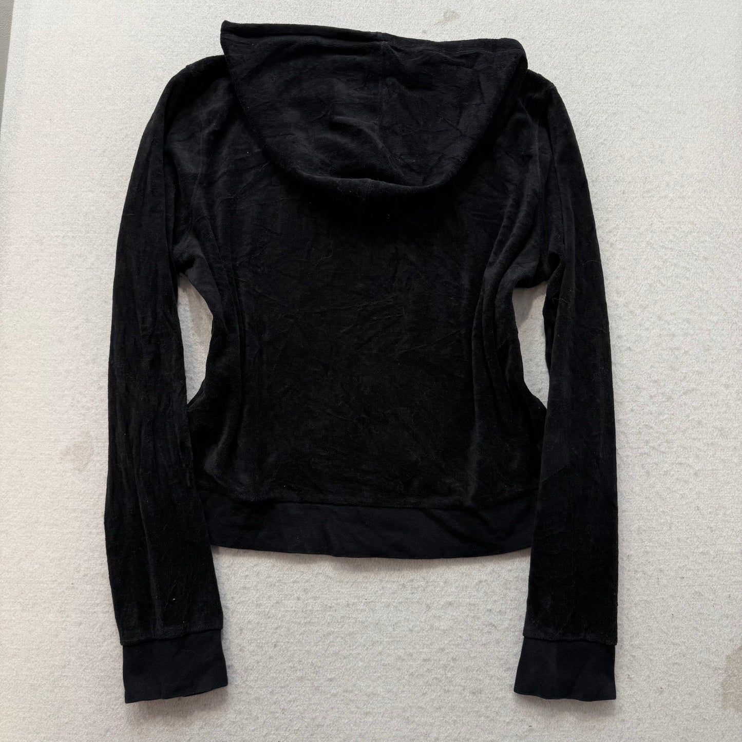 Vintage Juicy Couture Womens Black Velour Tracksuit Set Hoodie & Pant Y2k Size L