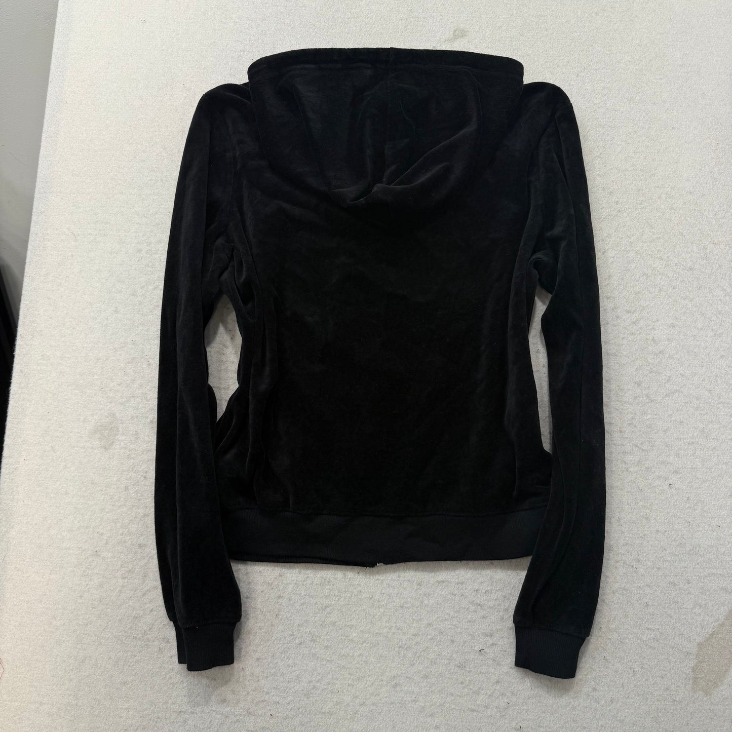 Juicy Couture Women's Black Velour Zip-Up Hoodie Drawstring Pockets Y2k Size XL