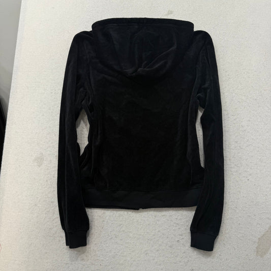 Juicy Couture Women's Black Velour Zip-Up Hoodie Drawstring Pockets Y2k Size XL
