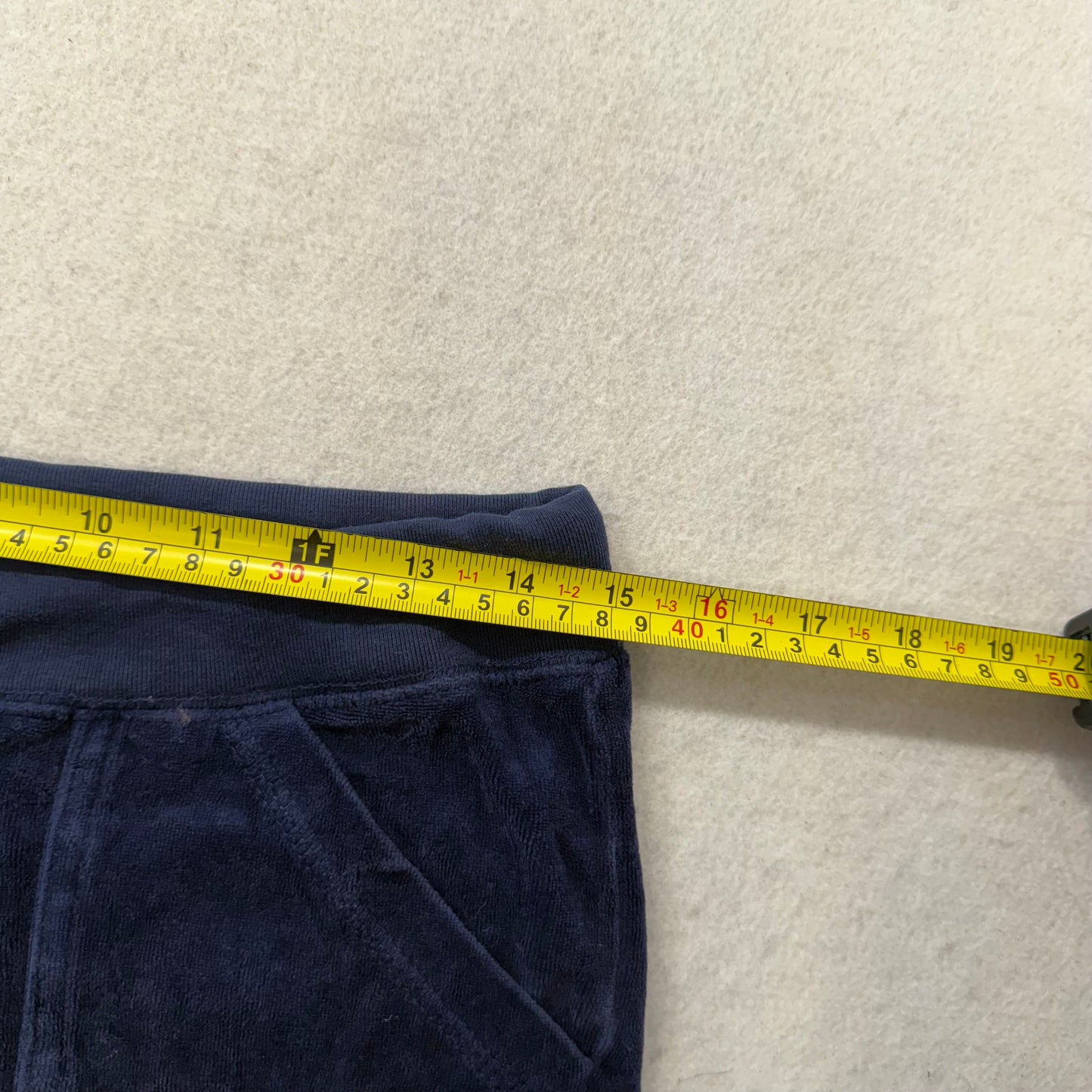 Vintage Juicy Couture Women Navy Velour Flare Track Pant Back Flap Pocket Size L