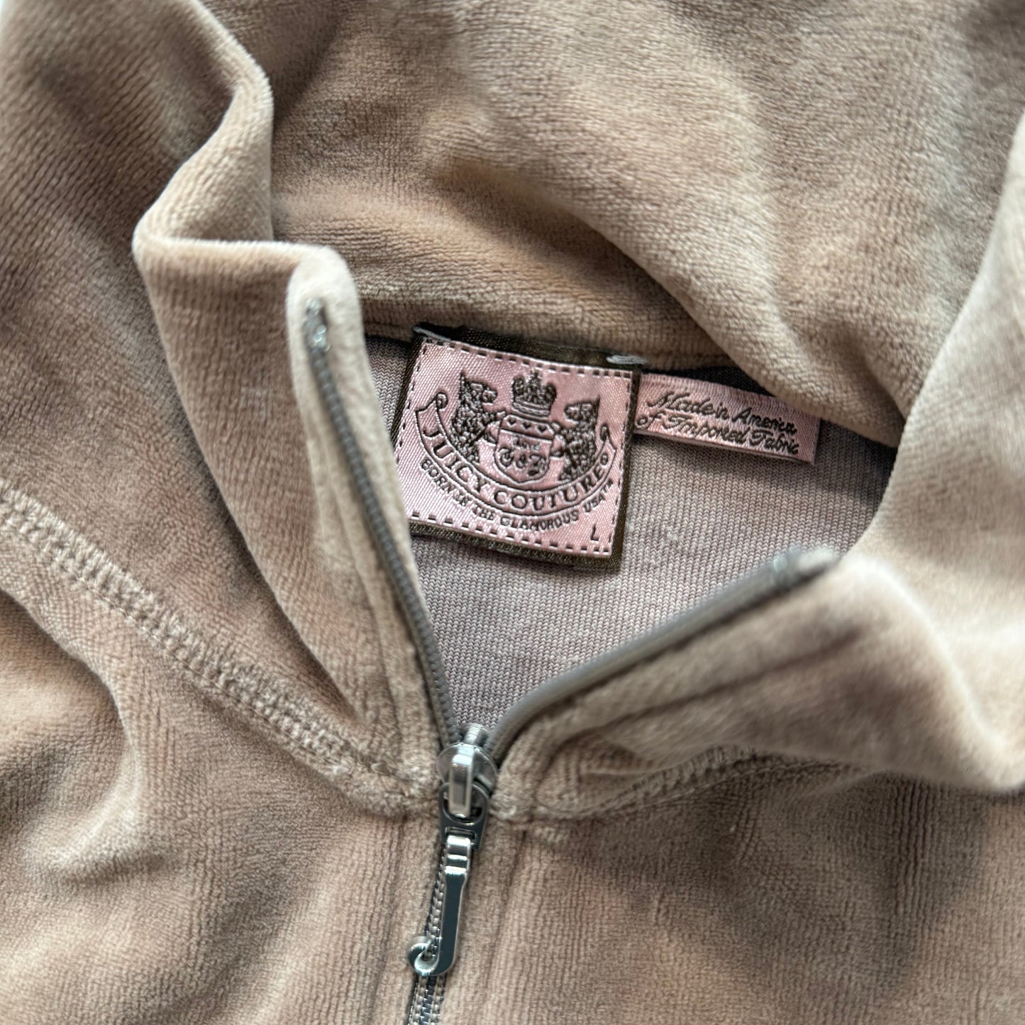 Vintage Juicy Couture Women's Camel Velour Full Zip Track Jacket Pockets Size L