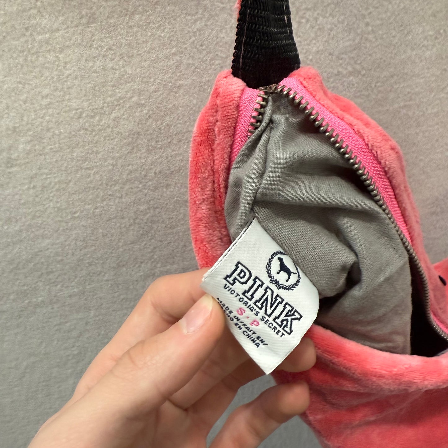 PINK Victoria's Secret Pink Black Velour Crown J Logo Patch Shoulder Bag Size S