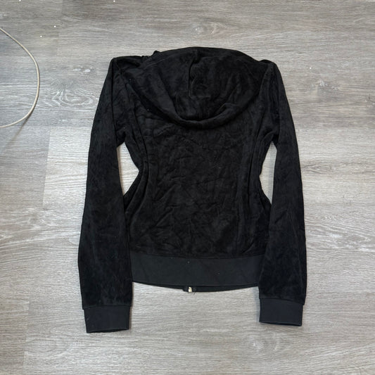 Juicy Couture Women's Black Velour Zip-Up Hoodie Pockets Loungewear Y2k Size S