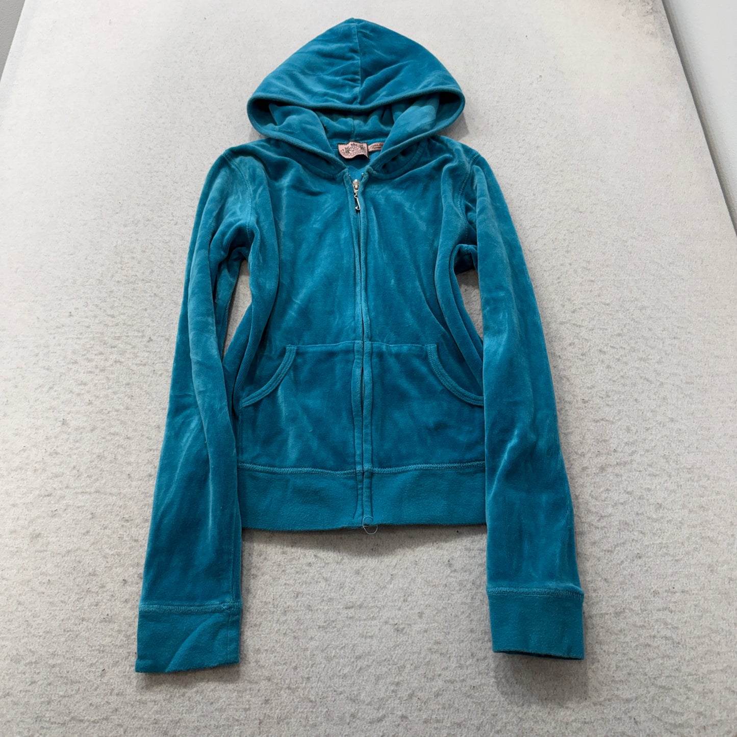 Juicy Couture Women's Teal Blue Velour Tracksuit Set Hoodie & Flared Pant Size M