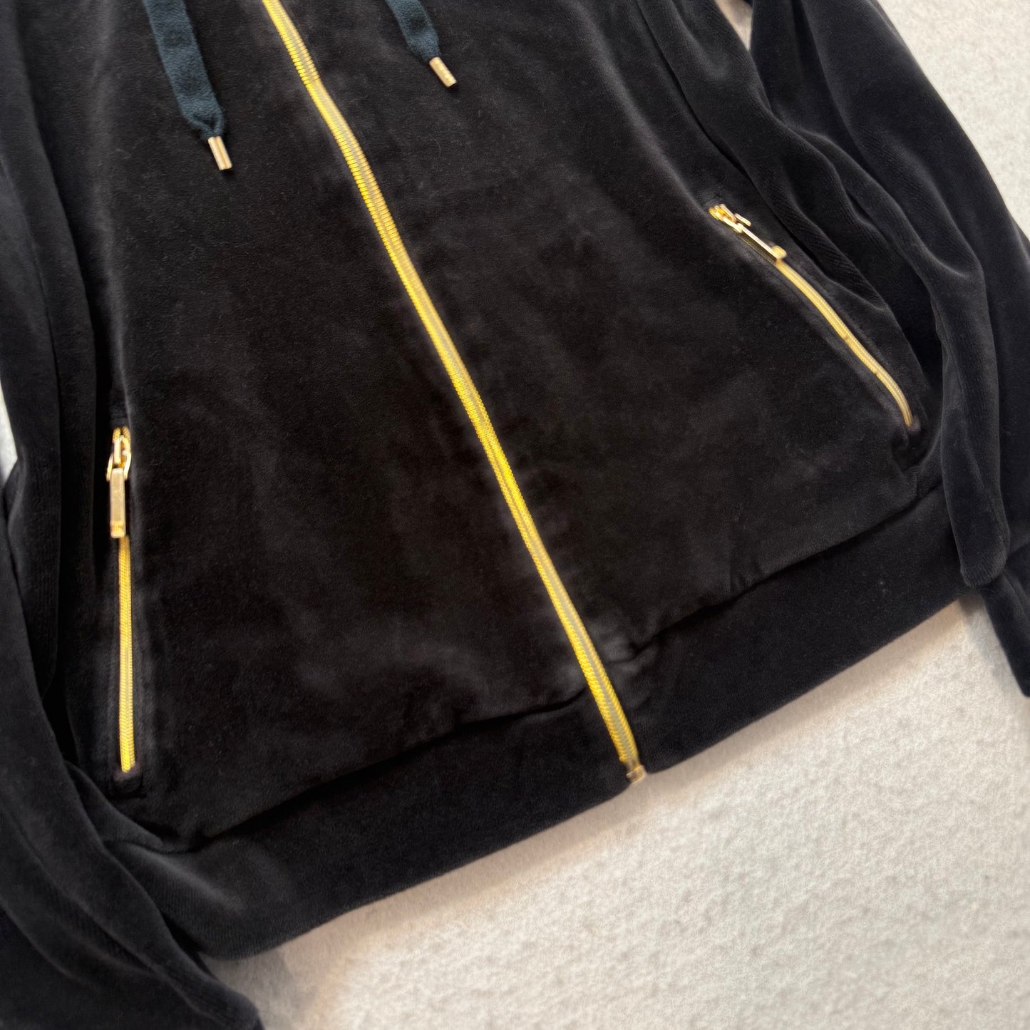 Lauren Ralph Lauren Women's Black Velour Full Zip Hoodie Zip Pockets Y2K Size L