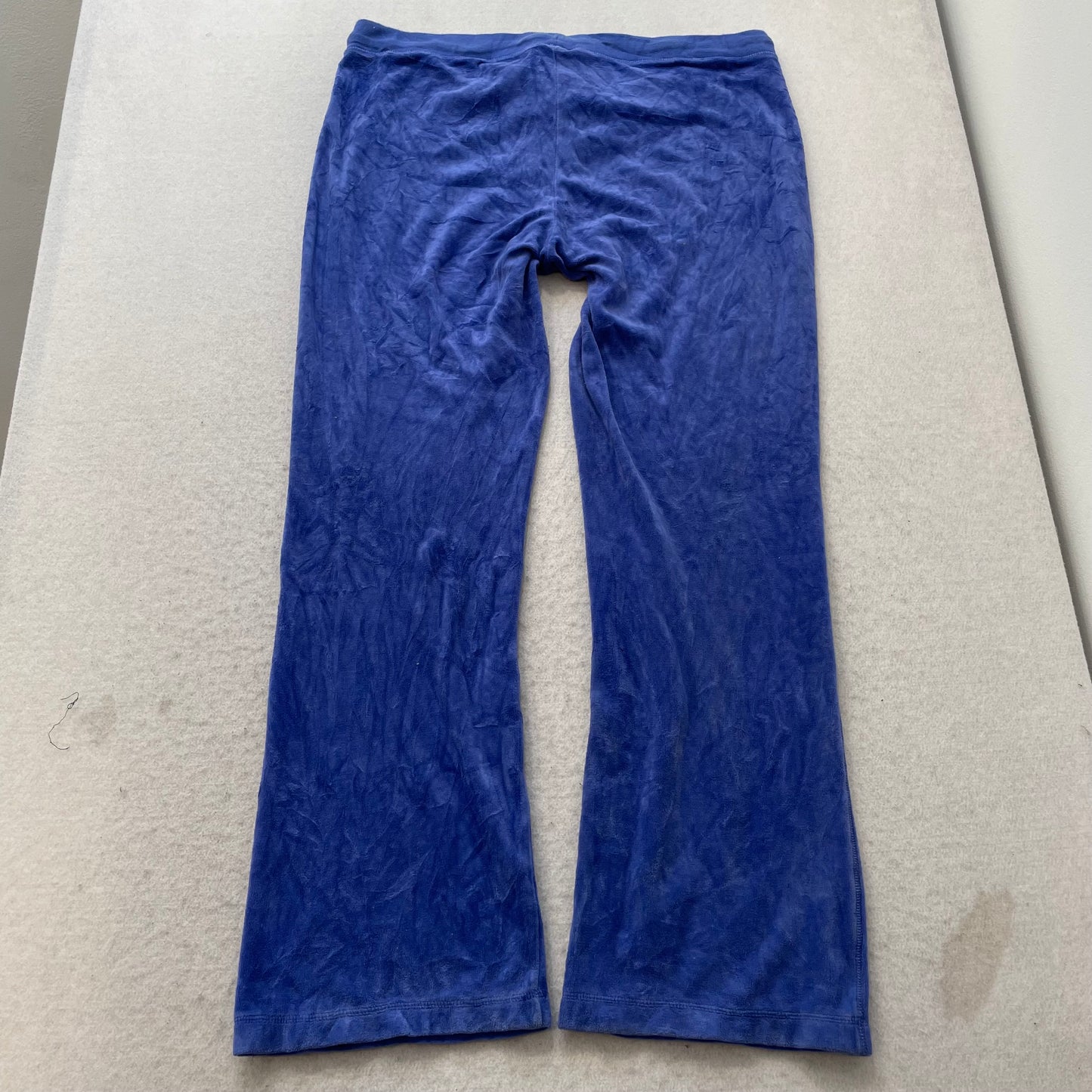 Vintage Juicy Couture Women's Blue Velour Flared Track Pants Drawstring Size L