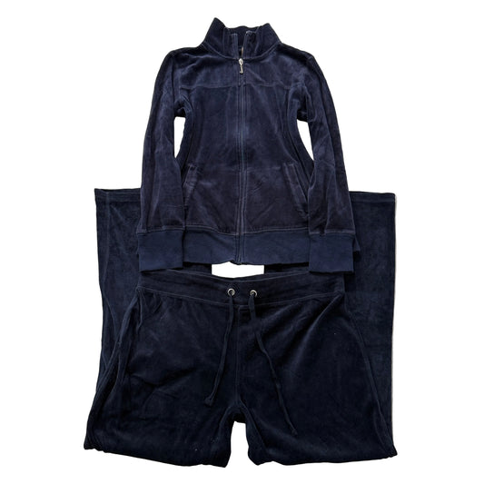Juicy Couture Women's Navy Blue Velour Tracksuit Set Track Jacket & Pants Size M