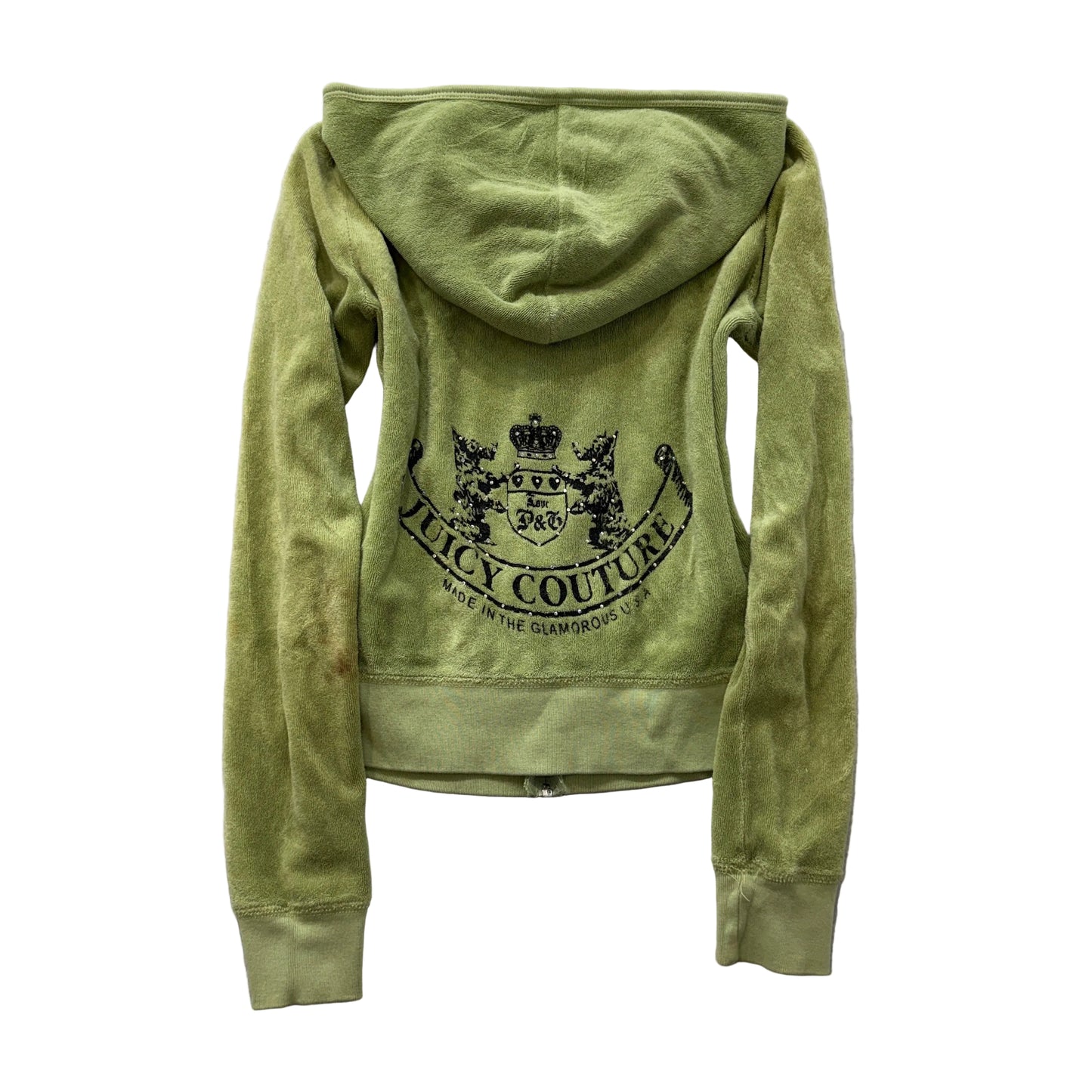 2003 Vtg Juicy Couture Scottie Dogs Womens Light Olive Terry Cloth Hoodie Size S