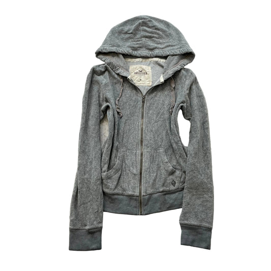 Hollister Women's Gray Velour Zip-Up Hoodie Drawstring Pockets Loungewear Size M