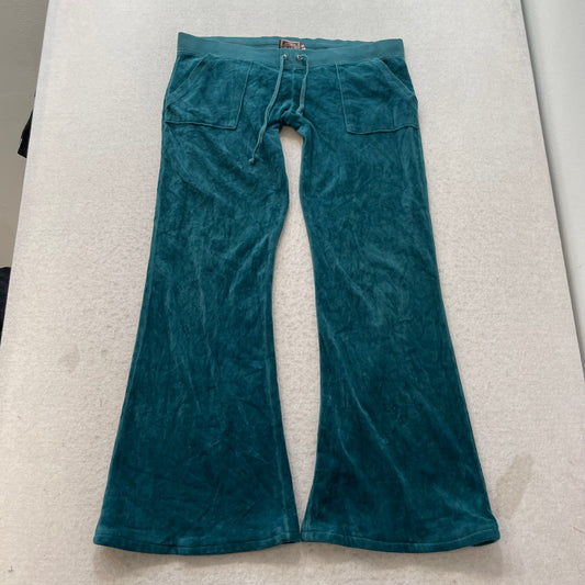 Juicy Couture Women Deep Teal Velour Flared Track Pant Flap Pocket Casual Size M