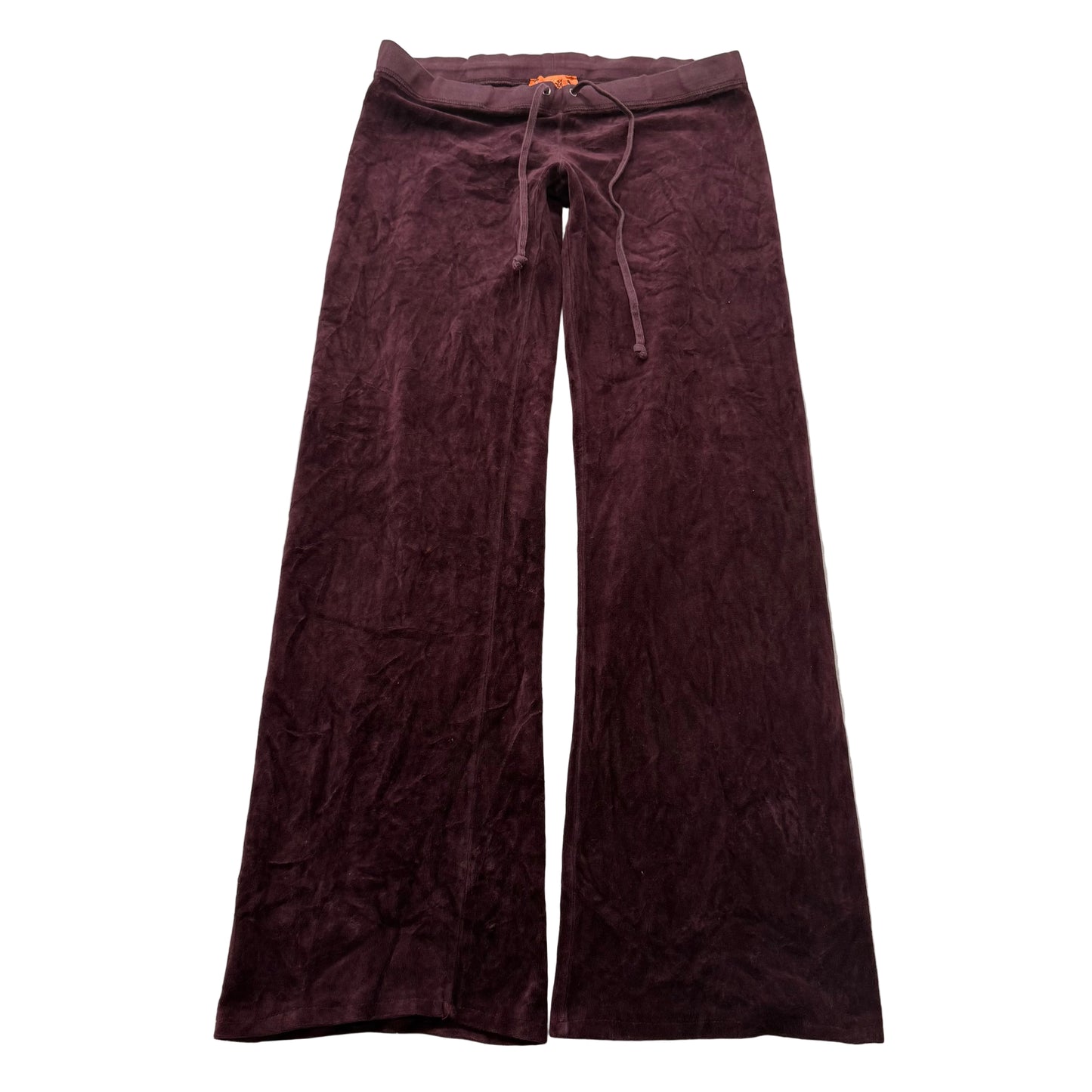 2003 Vtg Juicy Couture Womens Burgundy Velour Flare Track Pant Orange Tag Size S