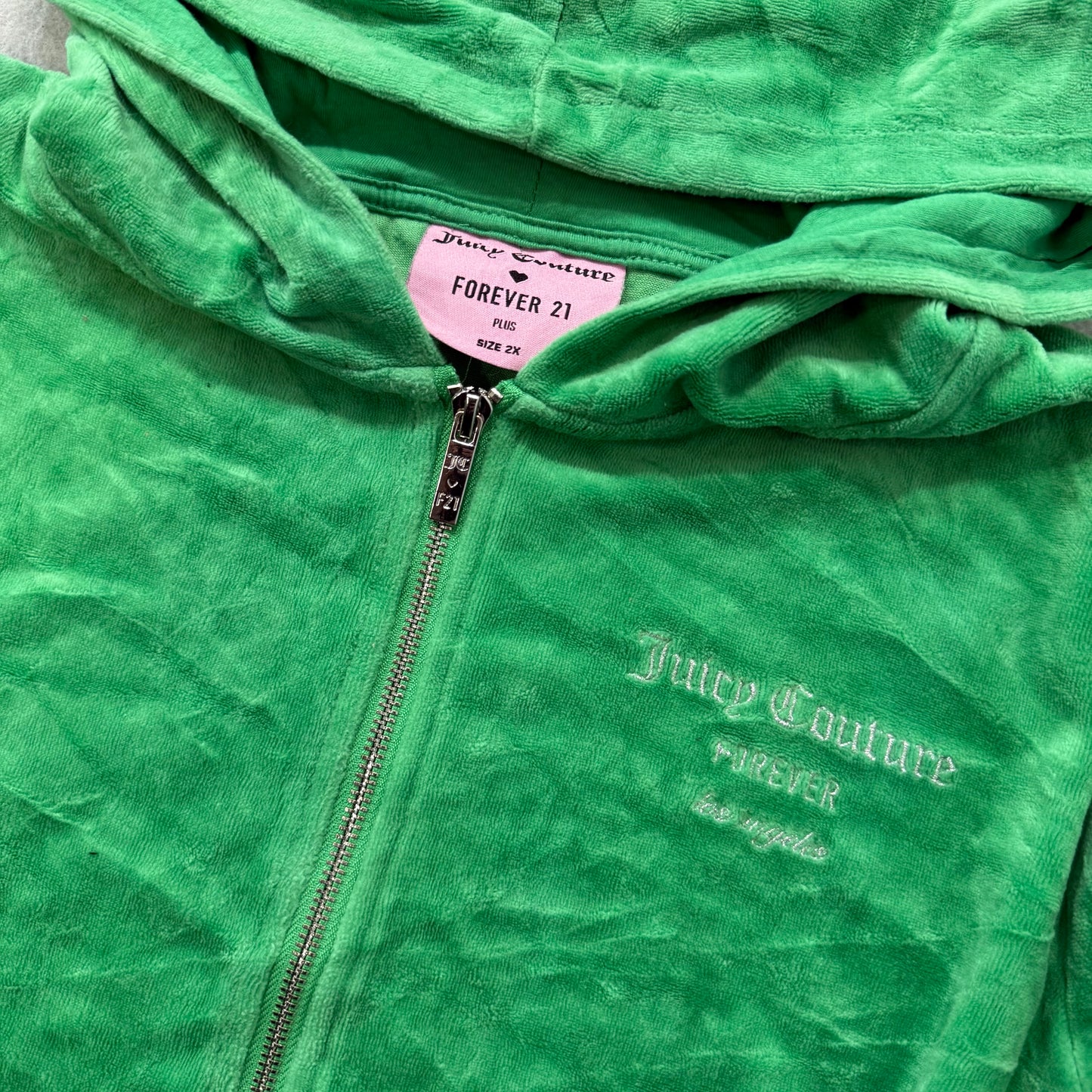 Juicy Couture Forever 21 Women's Green Velour Full Zip Hoodie Rhinestone Size 2X