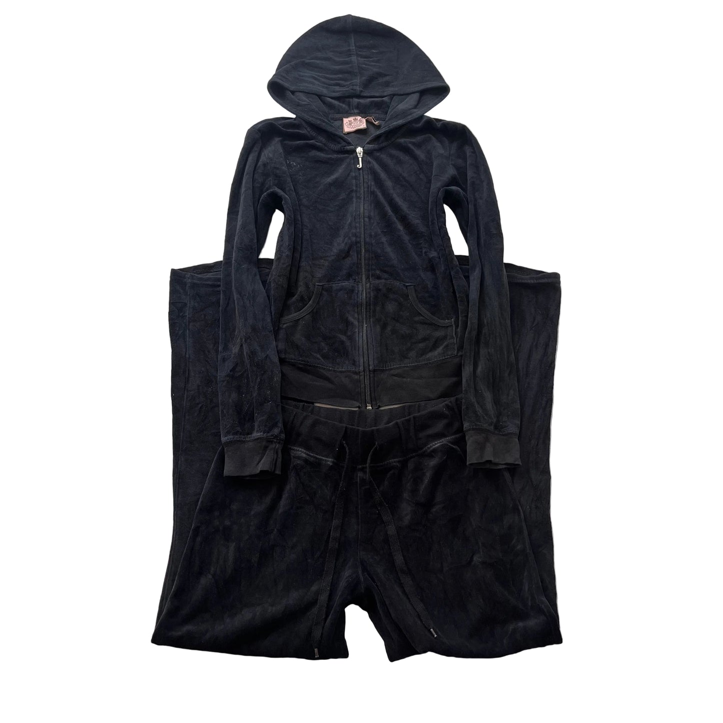 Vintage Juicy Couture Women's Charcoal Velour Tracksuit Set Hoodie & Pant Size S
