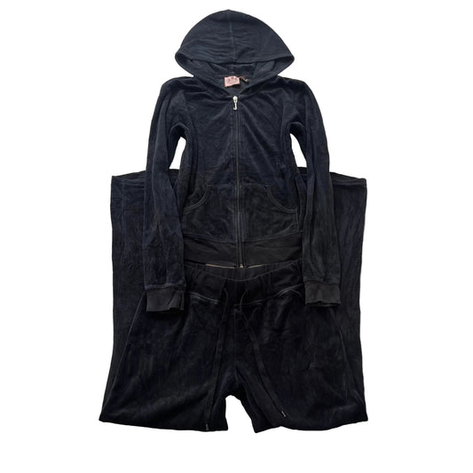 Vintage Juicy Couture Women's Charcoal Velour Tracksuit Set Hoodie & Pant Size S