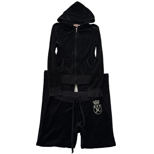 Vintage Juicy Couture Women Black Velour Tracksuit Sets Hoodie & Pant Y2k Size S