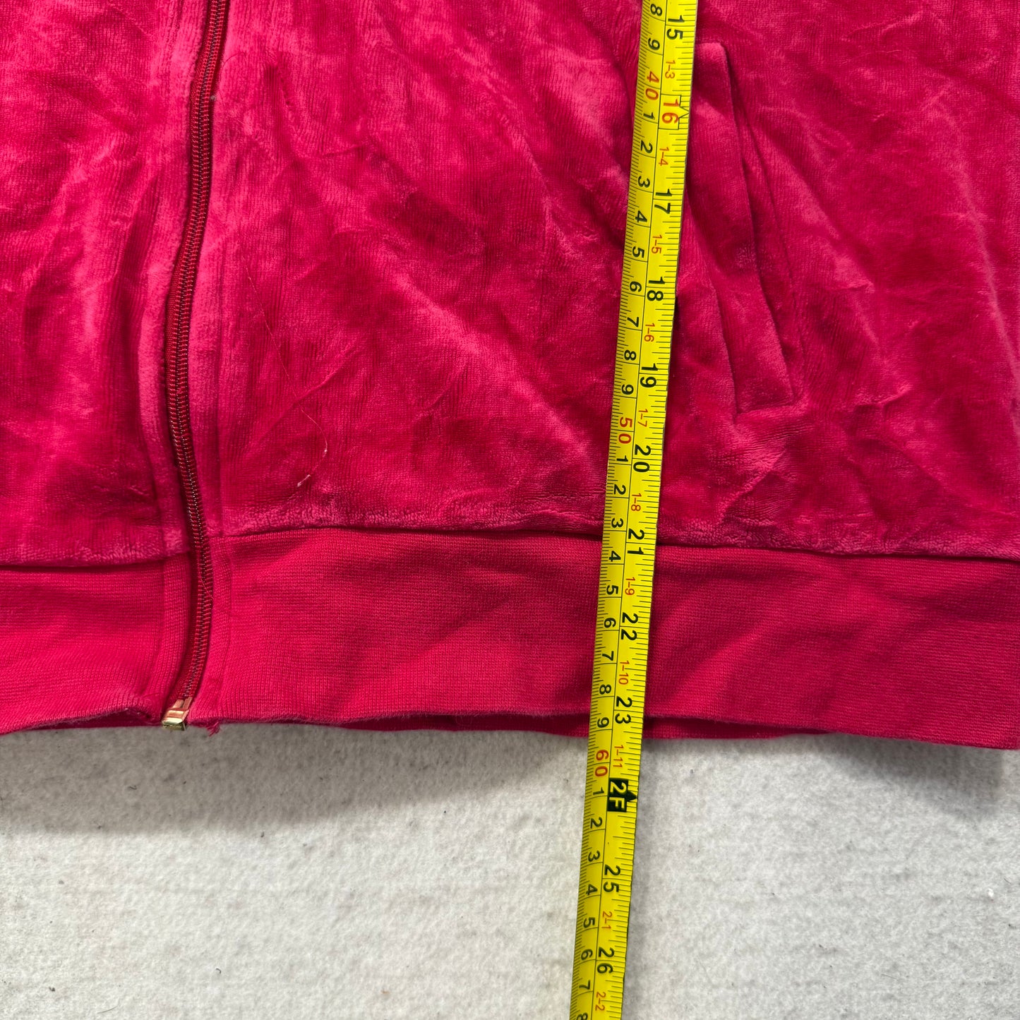 Juicy Couture Women's Dark Hot Pink Velour Hoodie Rhinestone Crown Logo Size XL