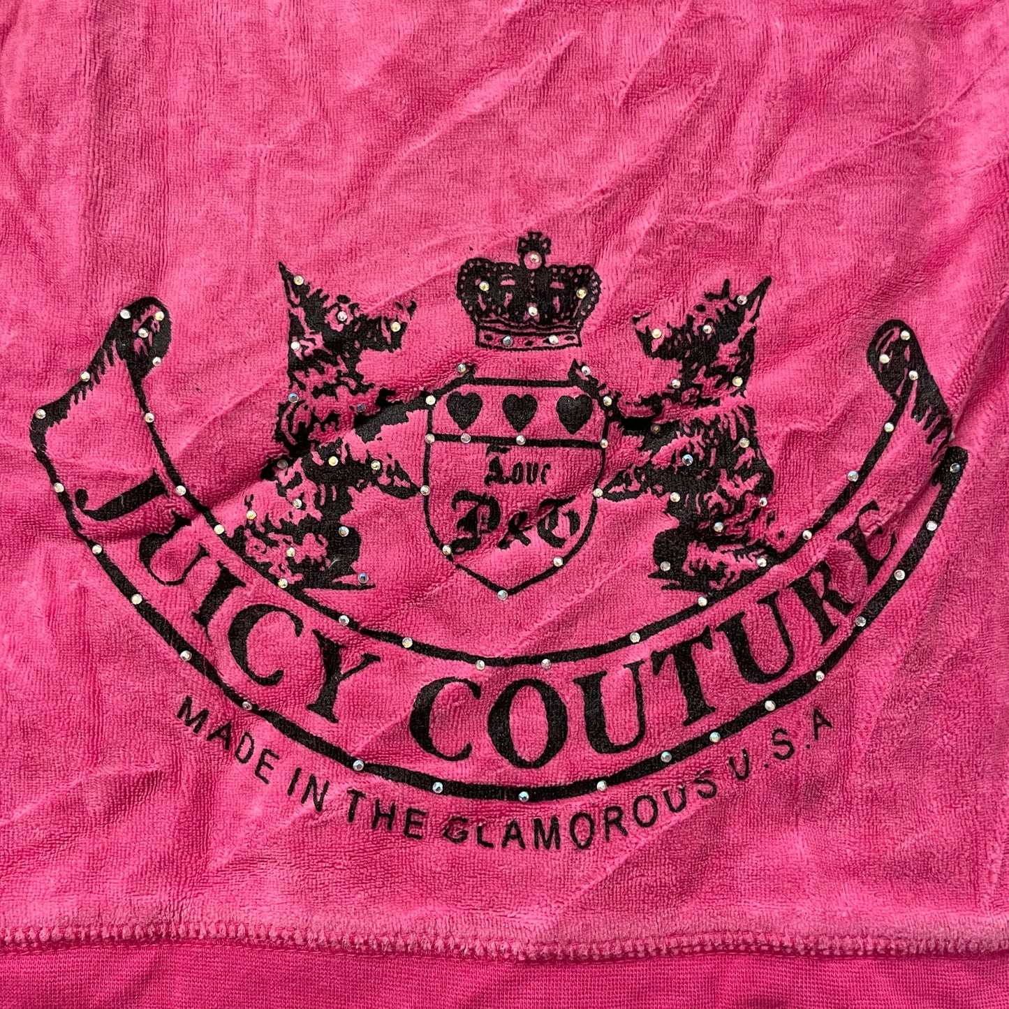 Vintage Juicy Couture Scottie Dogs Women's Pink Velour Hoodie Rhinestones Size S