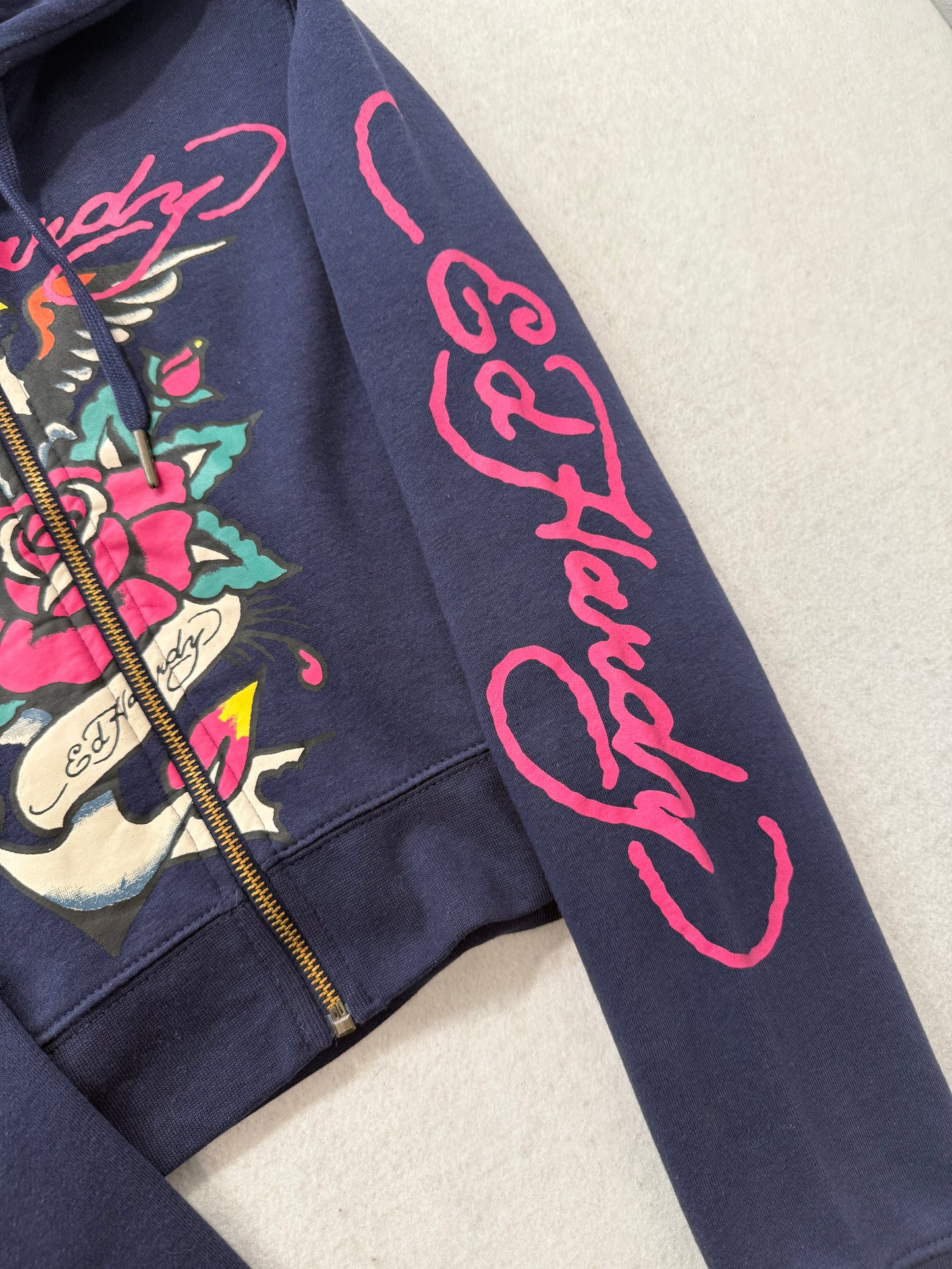 ED HARDY “Eagle Rose” NAVY CROPPED ZIP UP HOODIE